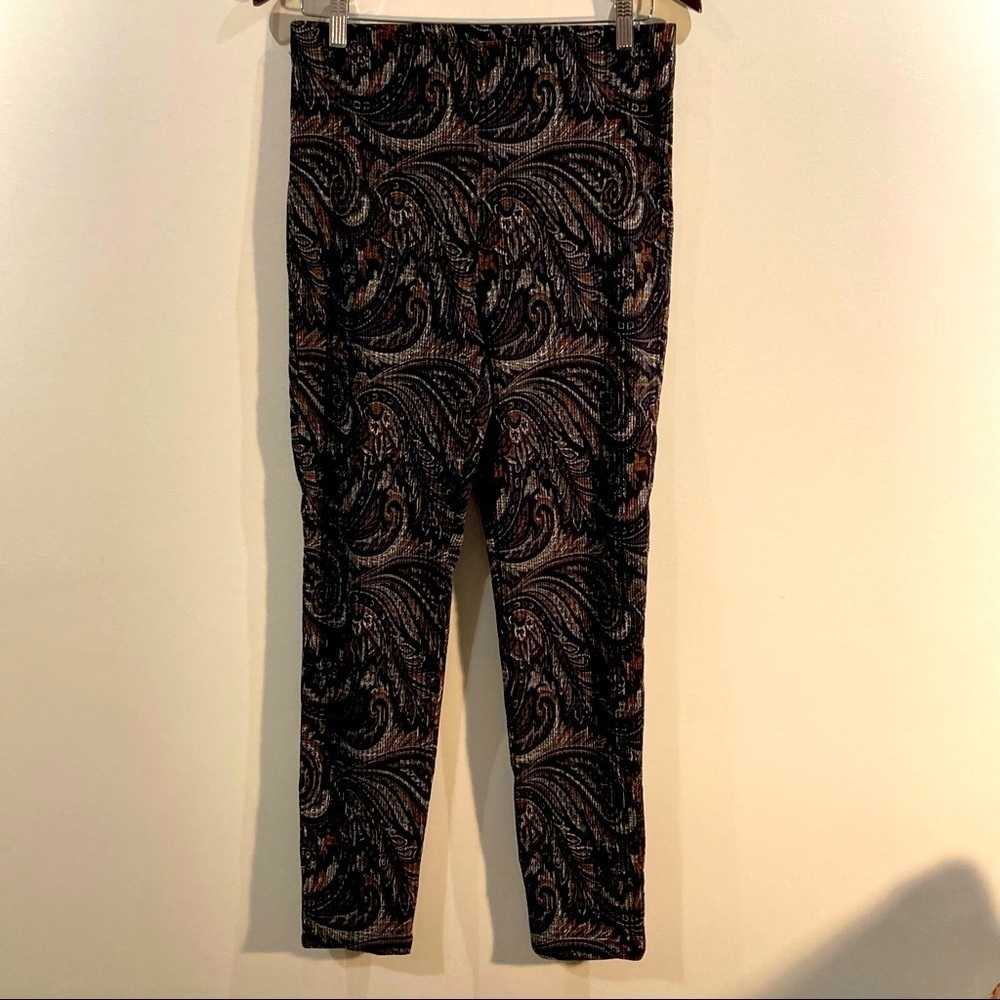 JOSEPH RIBKOFF Sz 10 Tapestry Ribbed High Rise Leggings W/ Skits Back Hem